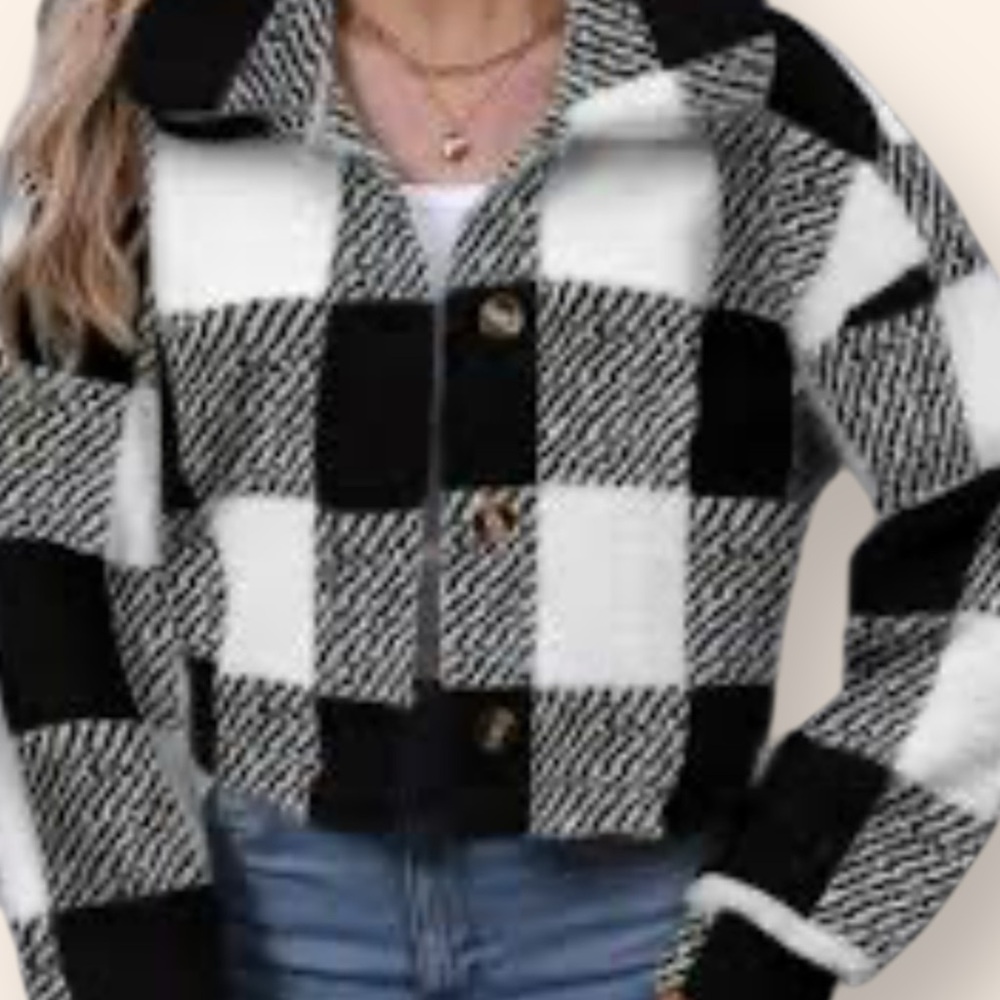 NWOT Plaid Black and White Women's Teddy Coat, Size XS, MSRP $30